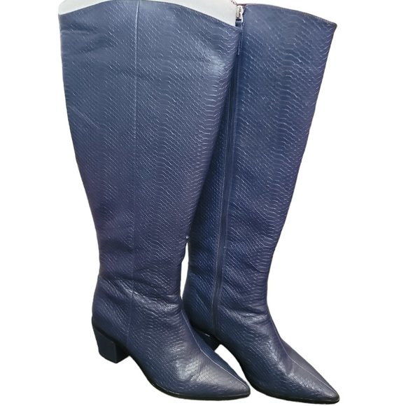 Eloquii Women Navy Glimmer Faux Croc Embossed Boots Size 9W Wide Calf - Picture 3 of 15